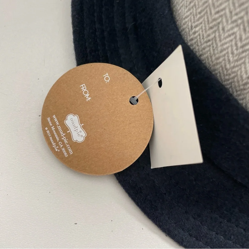 Mudpie Hat Fedora Herringbone Band Ribbed Brim Two Toned Grey Navy Blue